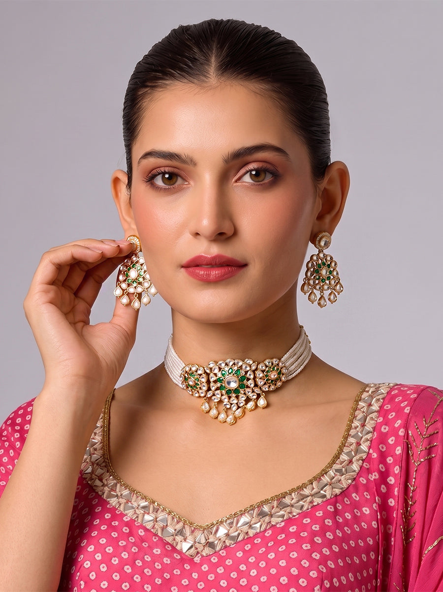 Tapsee Choker Necklace Set - Green