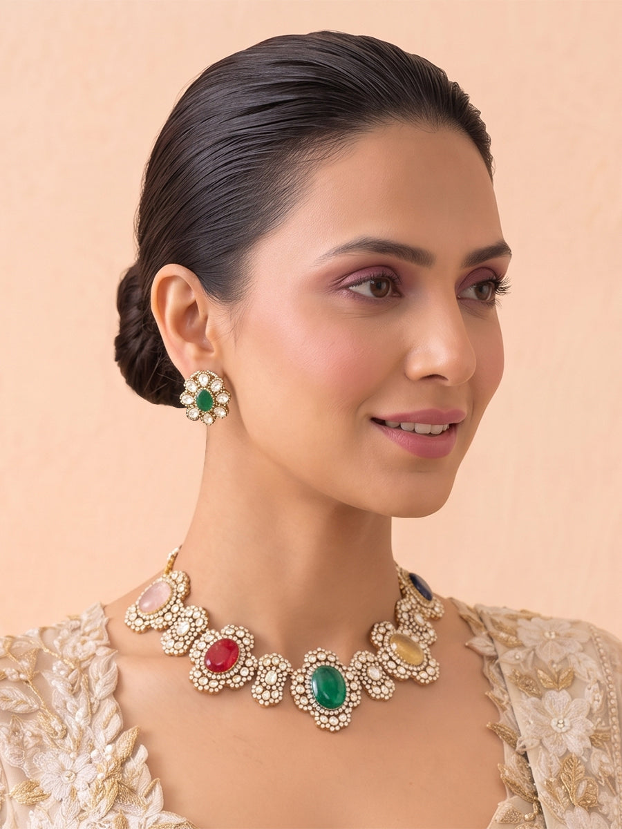 Udaipur Bib Necklace Set-Multicolor