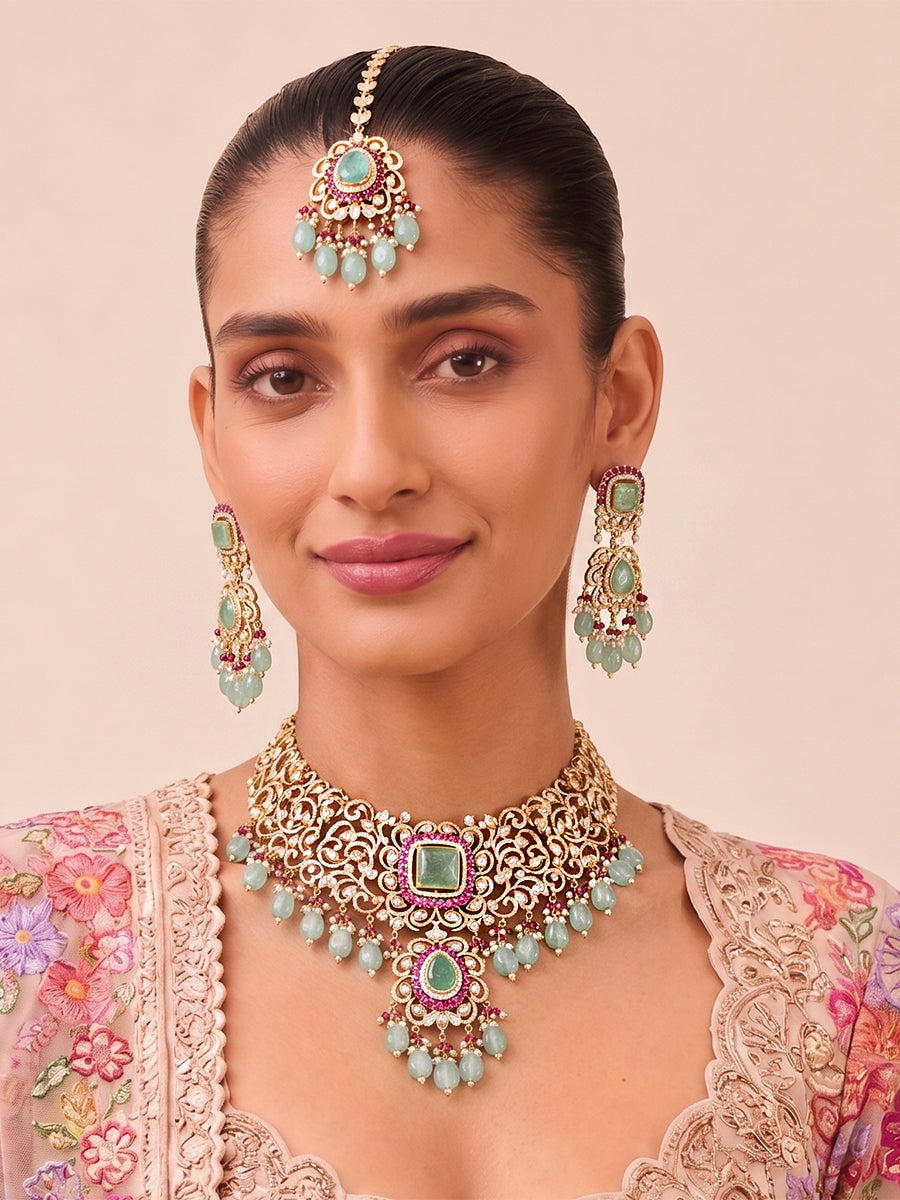 Kamakshi Necklace Set - Mint green