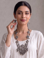 Umang Long Necklace Set-Antique Silver