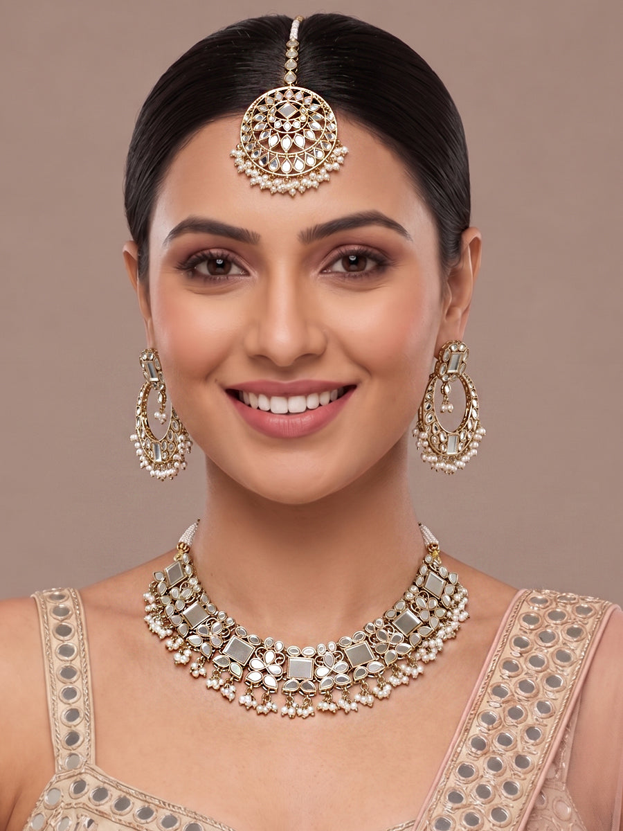 Amyra Mirror Necklace Set Gold Plated Indian Necklace Set | USA Delivery