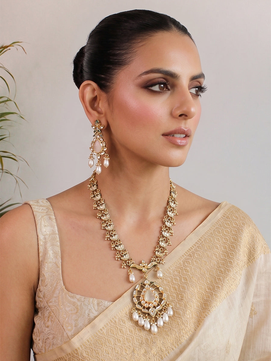 Meerakshi Long Necklace Set-Ivory