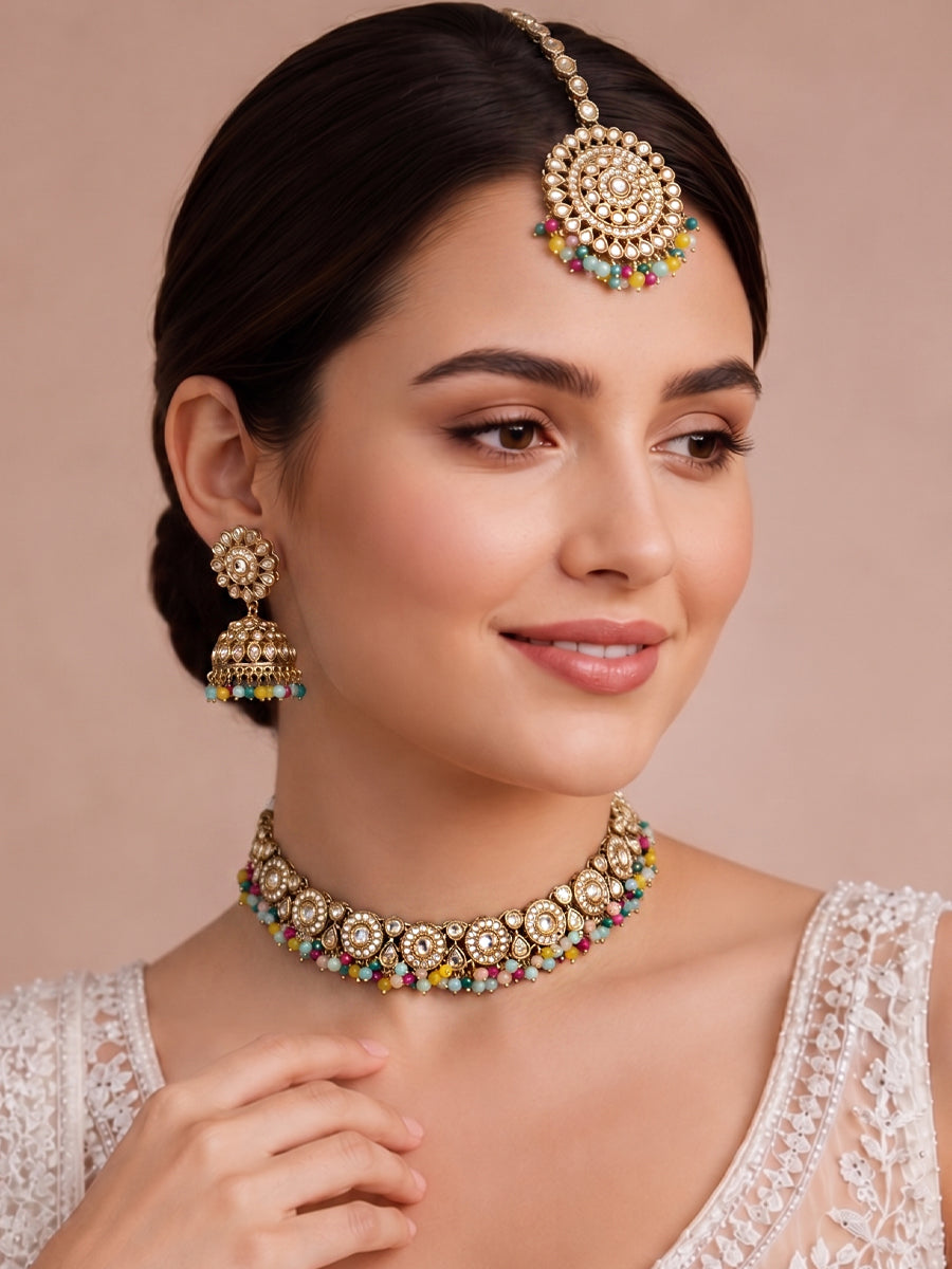 Reet Choker Necklace Set-Multicolor