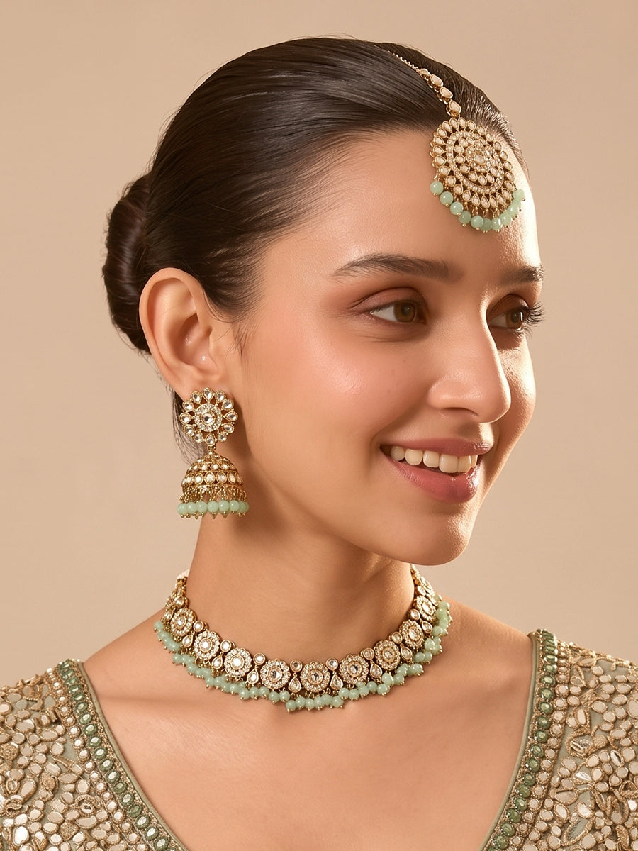 Reet Choker Necklace Set- Mint Green