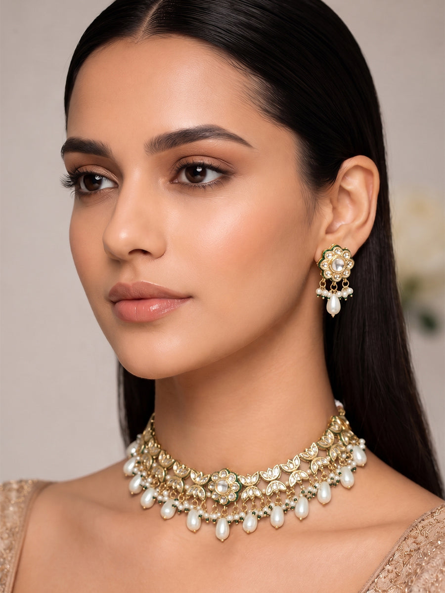 Rohini Choker Necklace Set-Ivory