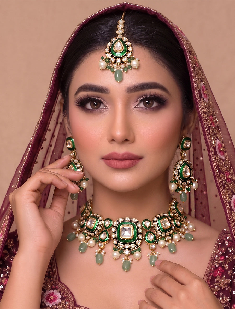 Shiza Choker Necklace Set-Green