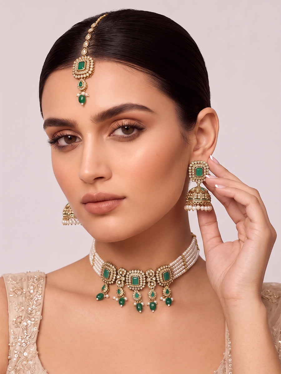 Jivika Choker Necklace Set - Green