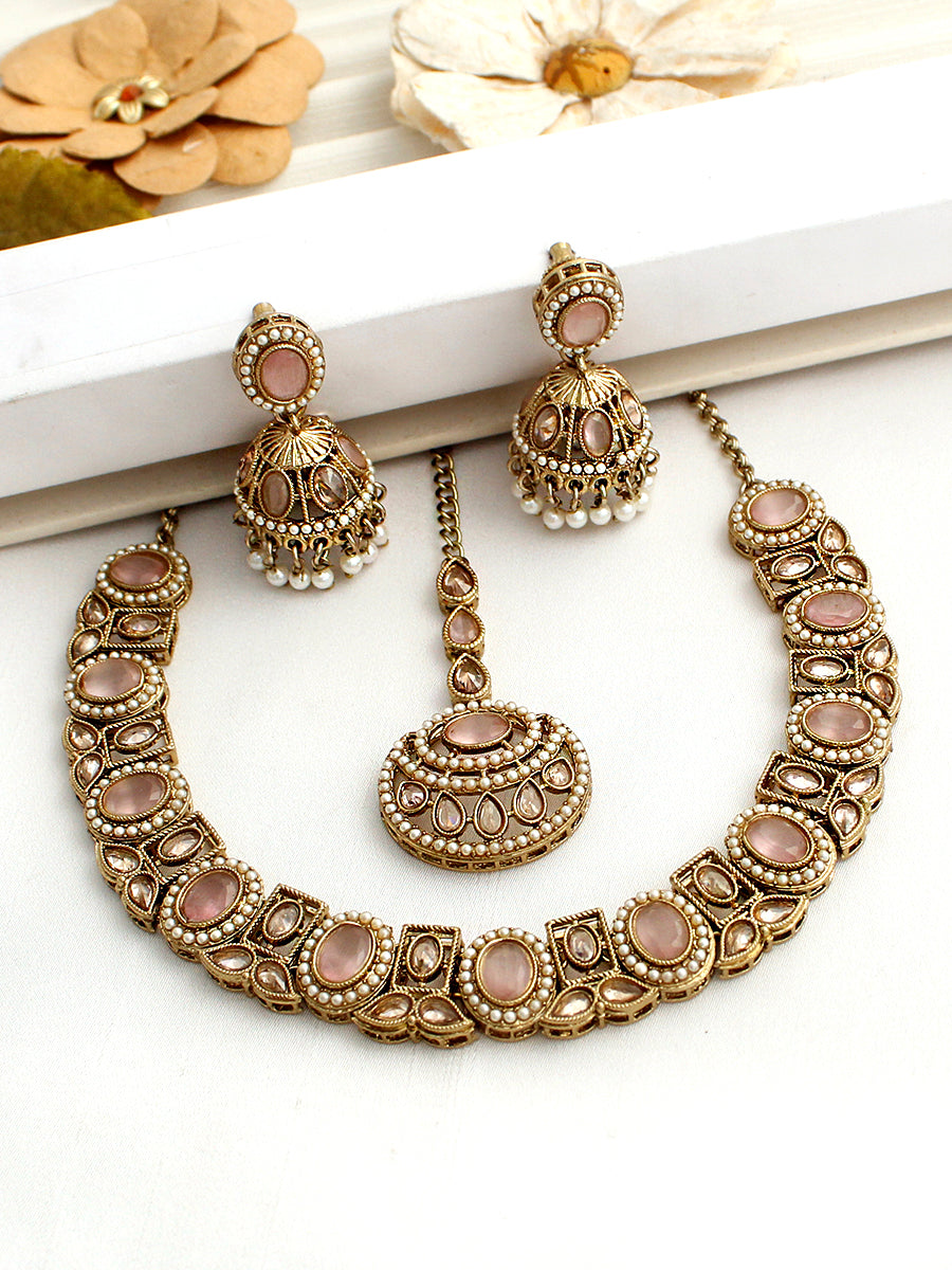 Lavika necklace set-Pastel Pink 