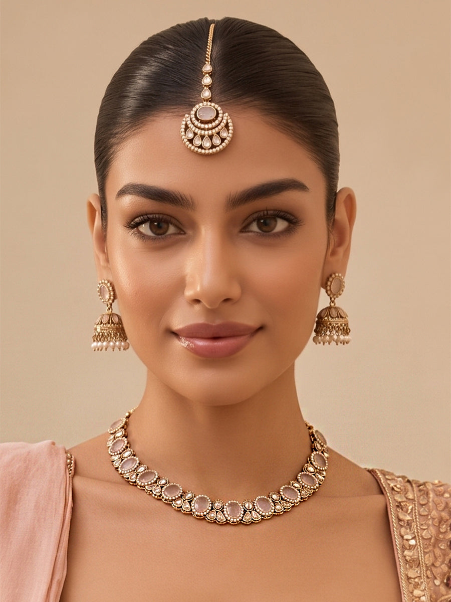 Lavika necklace set-Pastel Pink 