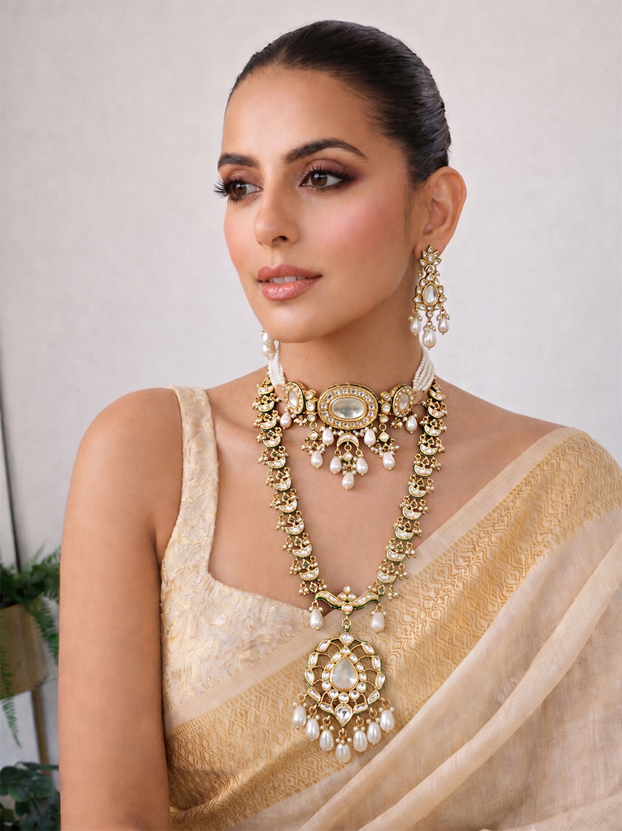 Nabhya Layered Necklace Set - Ivory