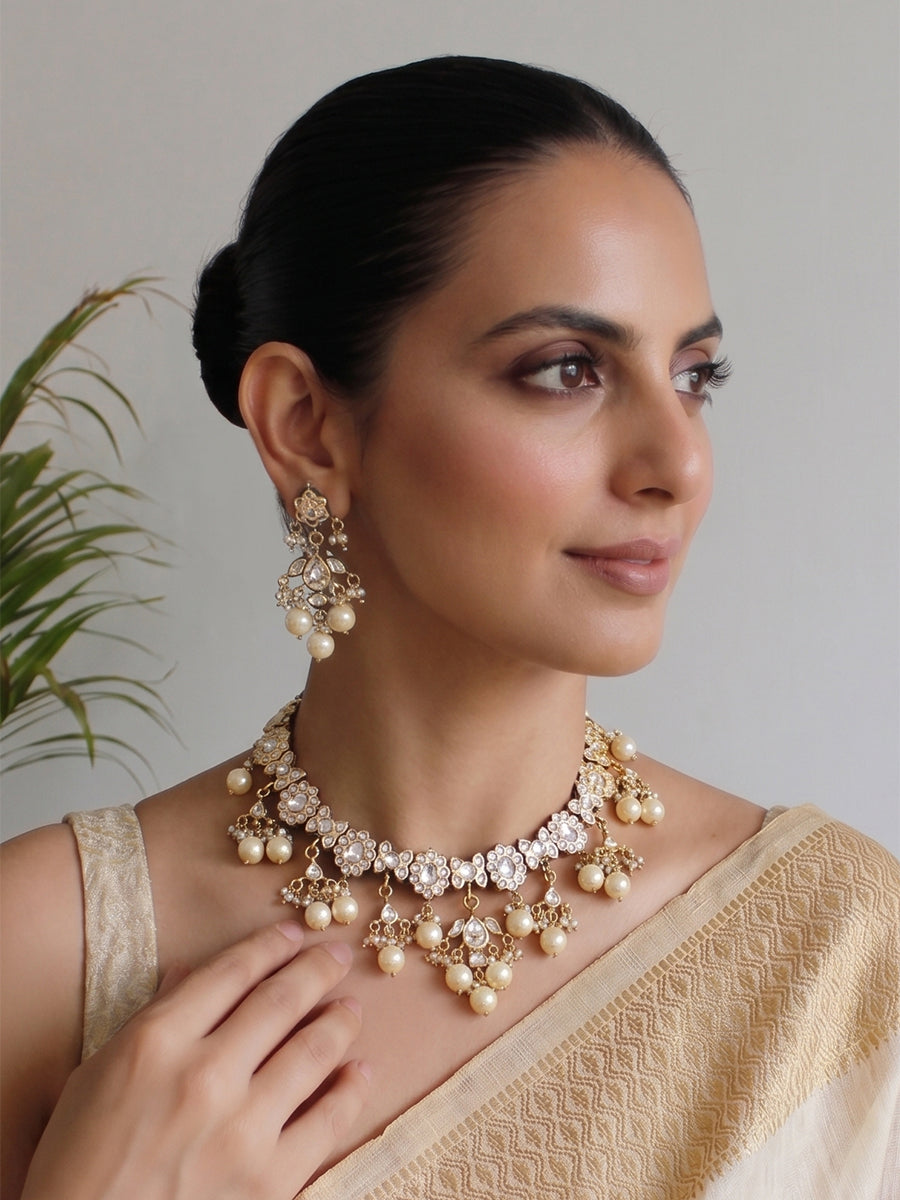 Vedika Bib Necklace Set-Gold