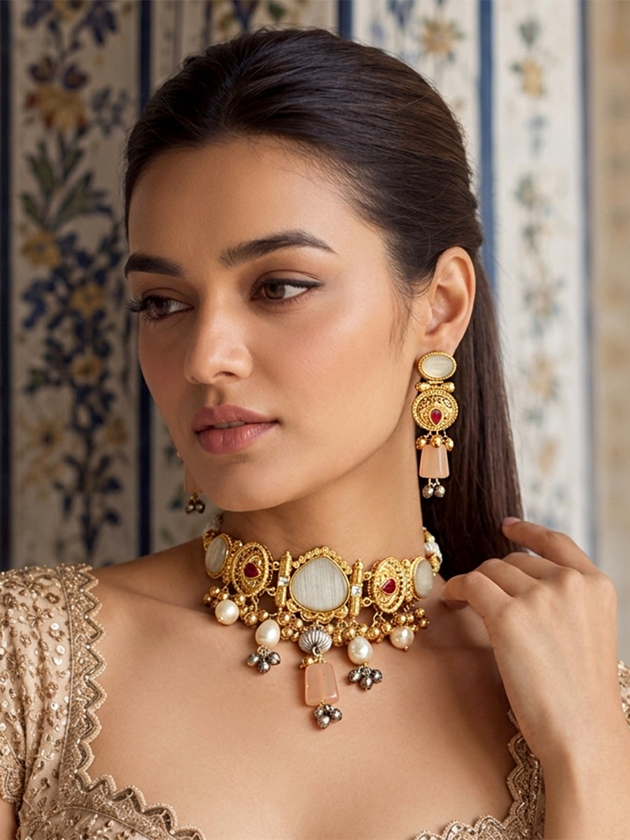 Maya Choker Necklace Set Bollywood Style Necklace Set for Indian Outfits