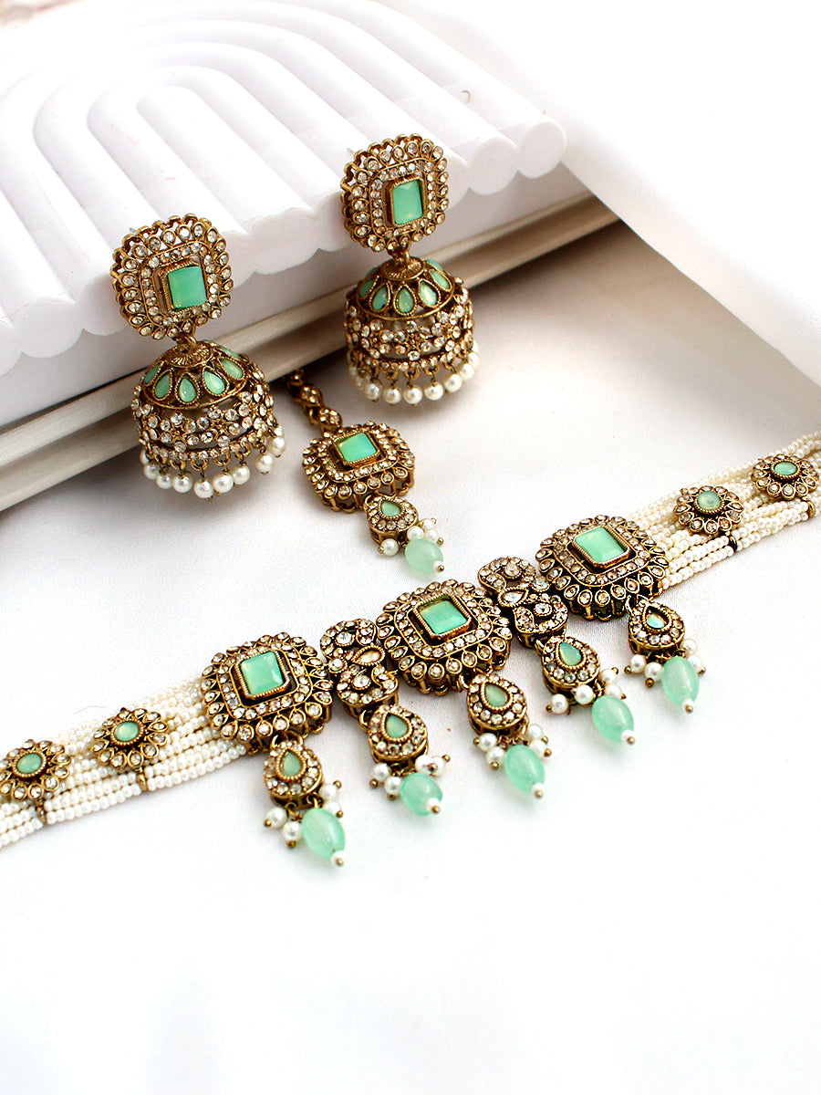 Jivika Choker Necklace Set-Mint Green