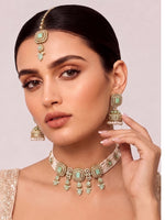 Jivika Choker Necklace Set - Mint Green 
