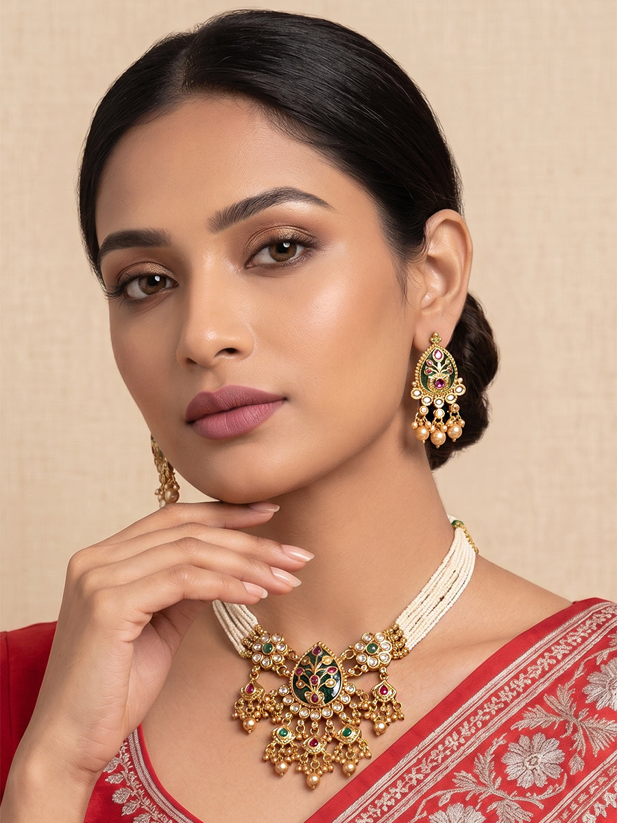 Saanjh Bib Necklace Set-Mint Green
