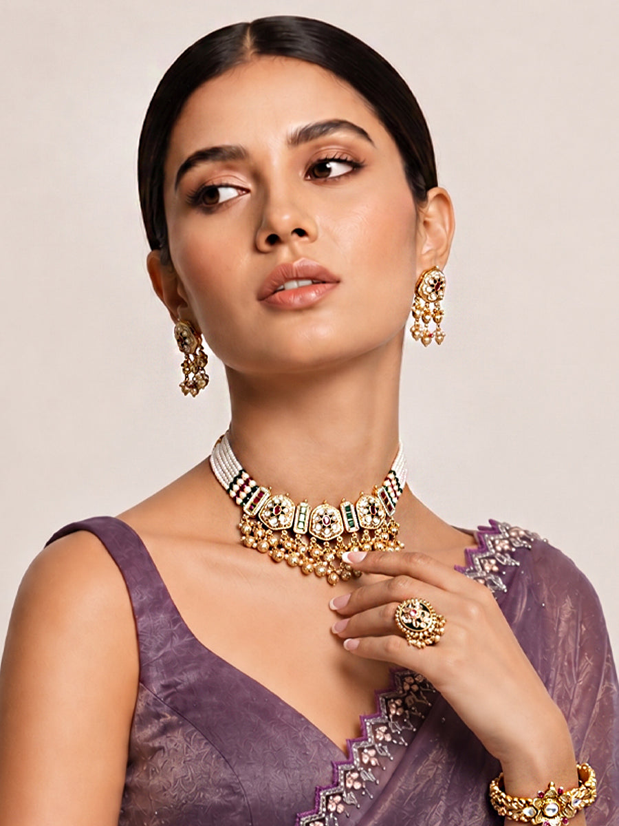 Nitara Bib Necklace Set-Multicolor