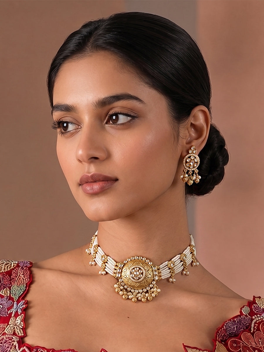 Arnika Choker Necklace Set - Gold