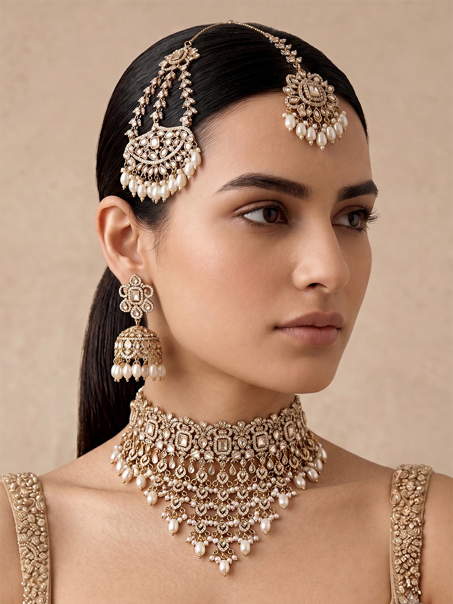 Shairy Choker Necklace Set-Pearl