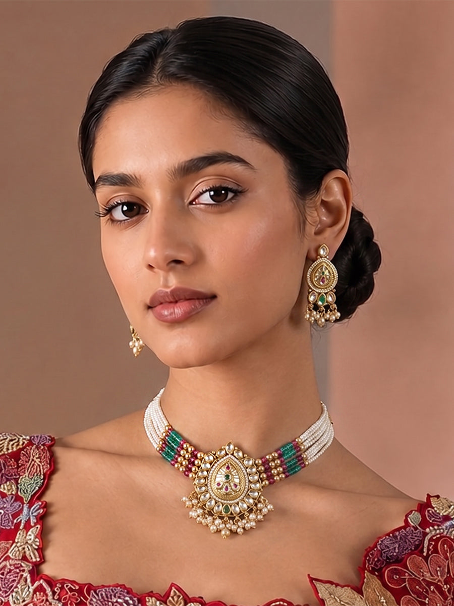 Falguni Choker Necklace Set-Multicolor
