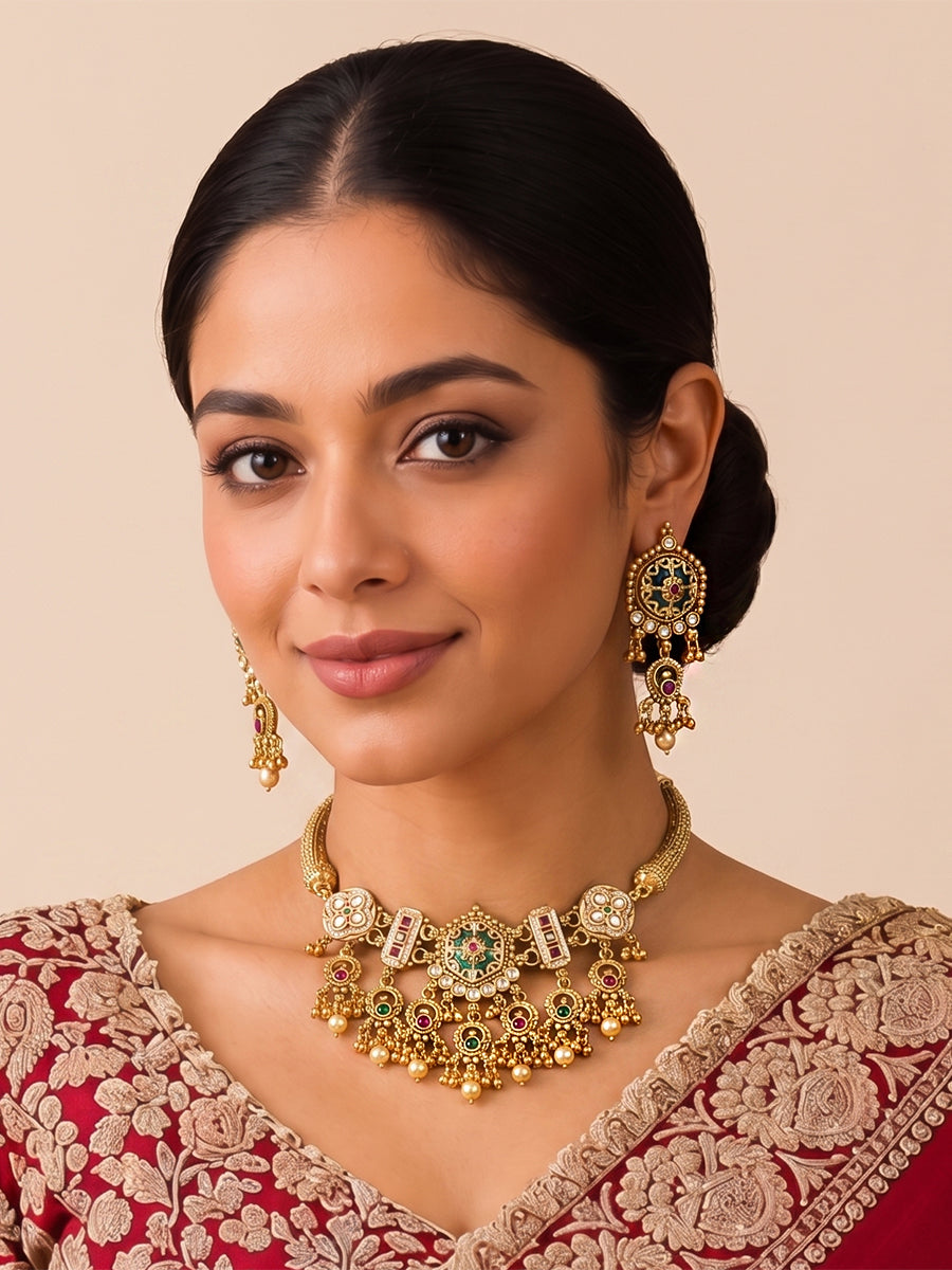 Neerja Hasli Necklace Set-Mint Green