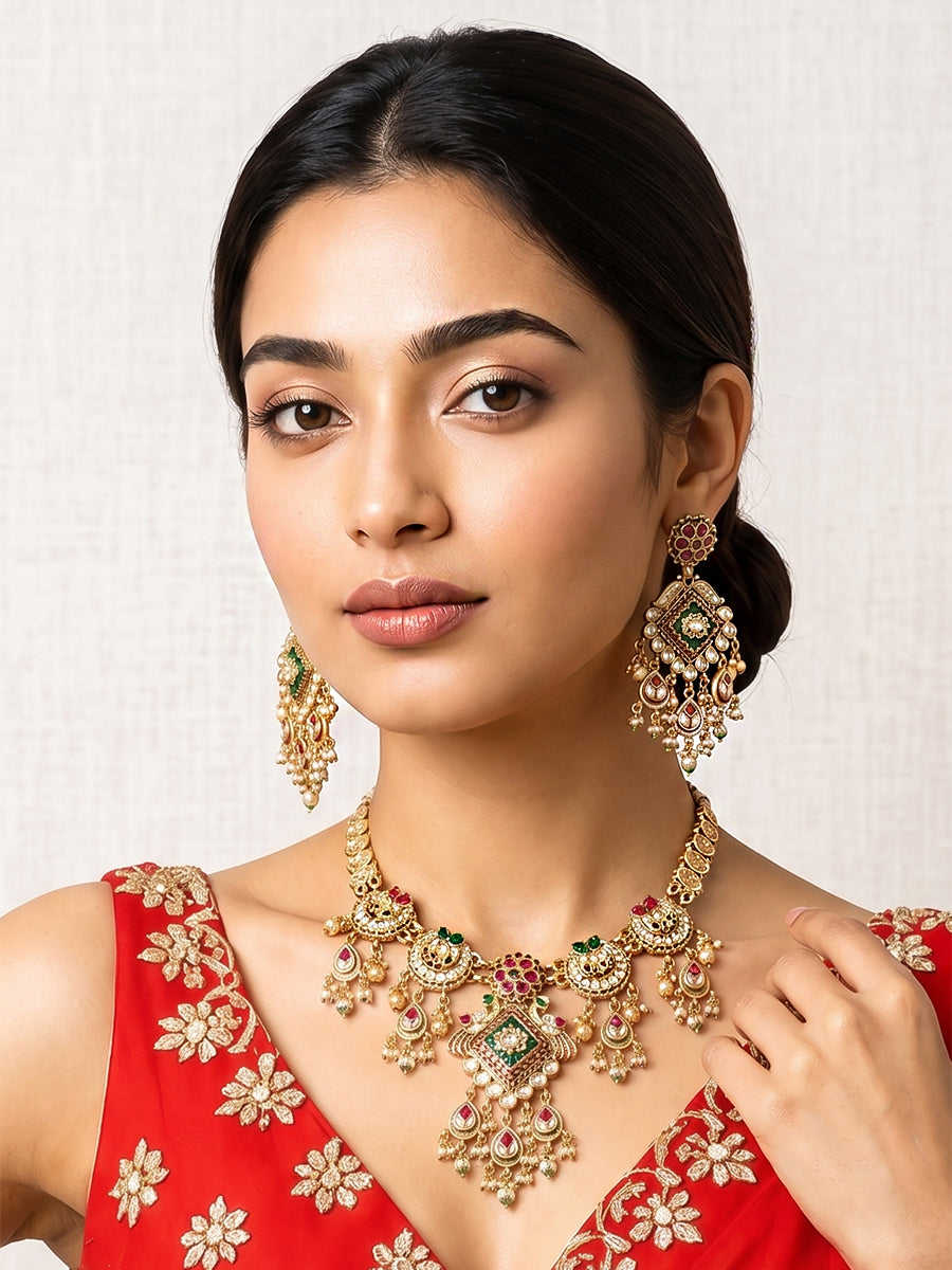 Sritika Bib Necklace Set-Multicolor