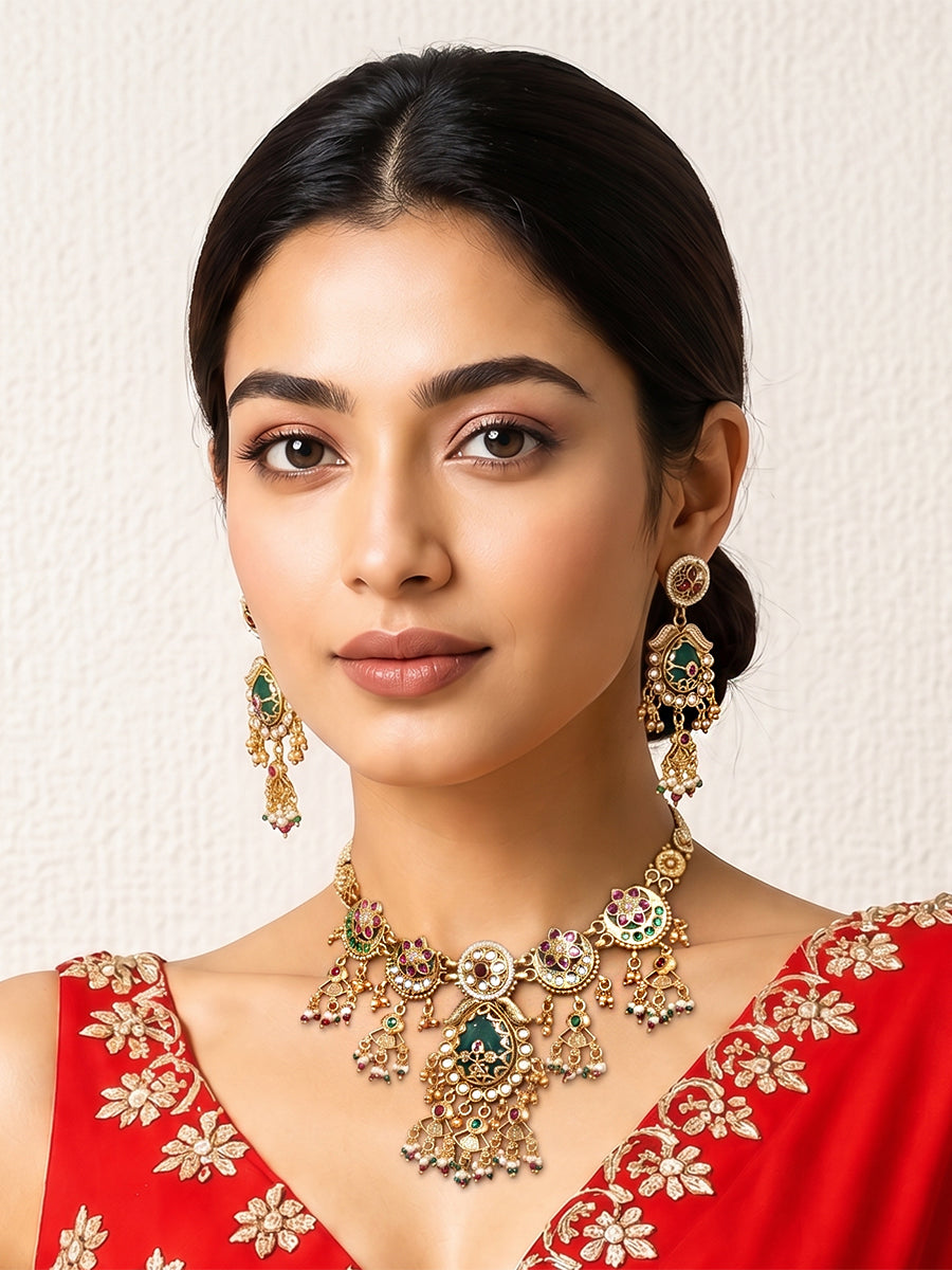 Nirvya Bib Necklace Set-Multicolor