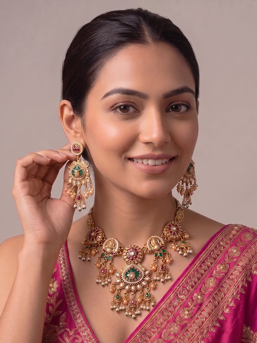 Ritanshi Bib Necklace Set-Multicolor