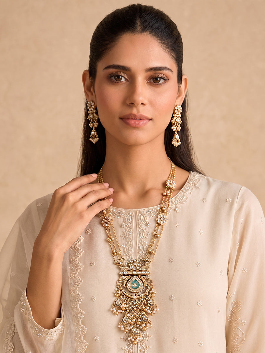 Prakshi Long Necklace Set-Mint Green