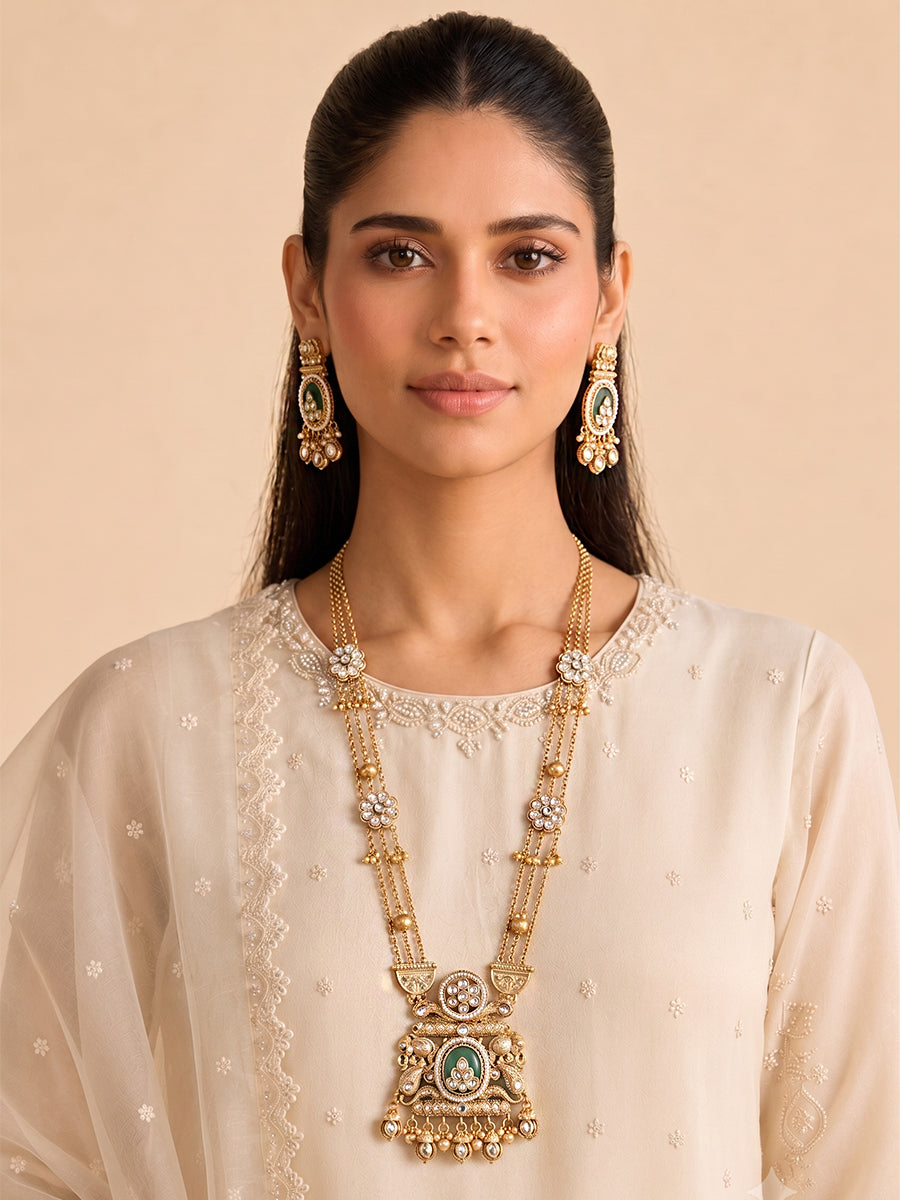 Karnika Long Necklace Set-Mint Green