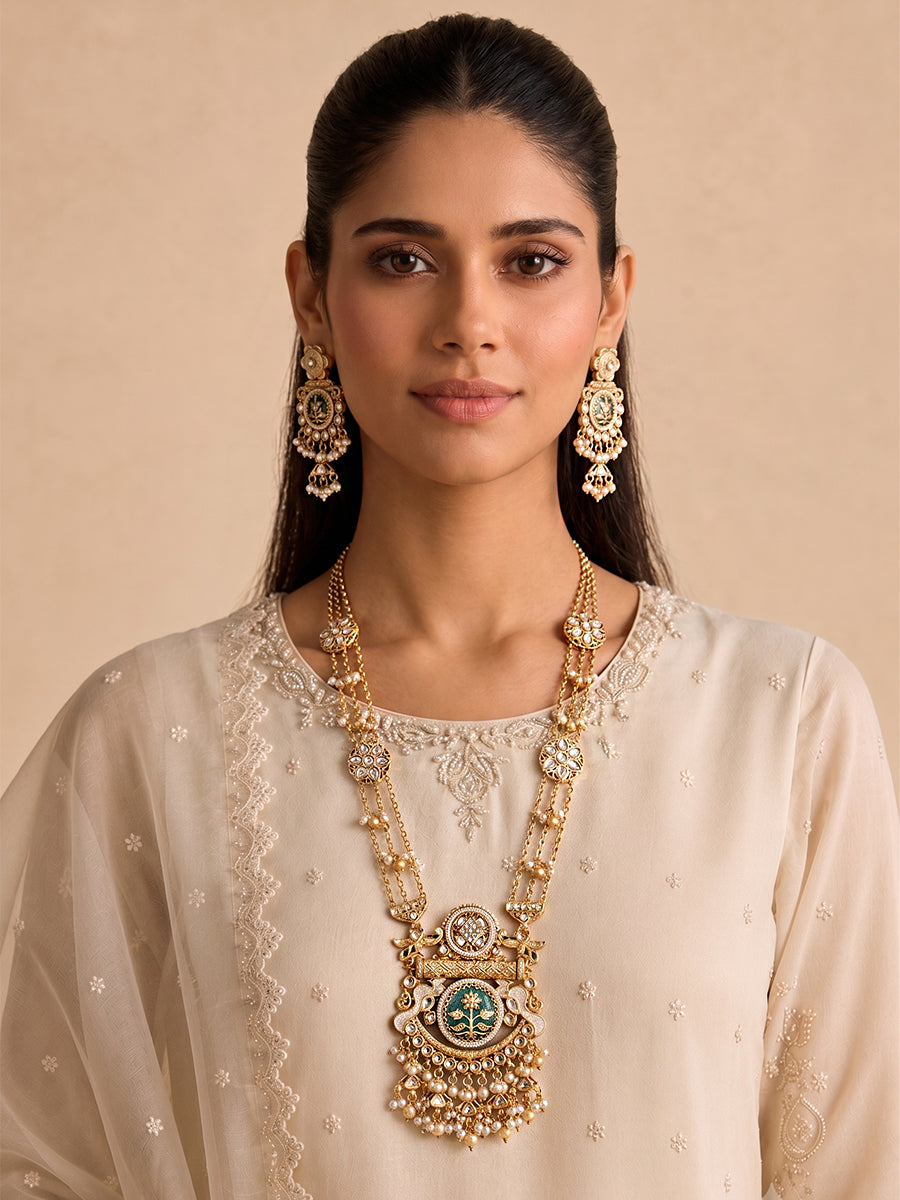 Harika Long Necklace Set-Mint Green