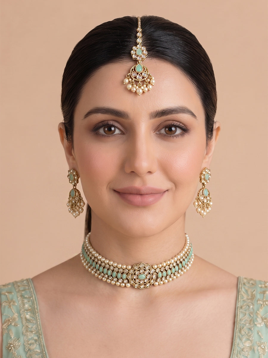 Revti Necklace Set-Mint Green