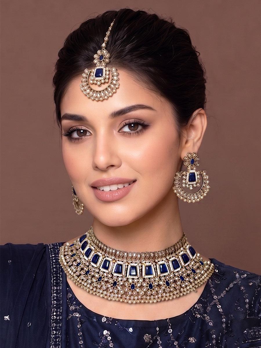 Meenaz Necklace Set-Blue