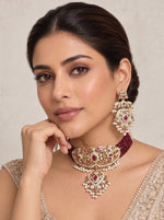 Zareen Jadau Choker Necklace Set-Maroon