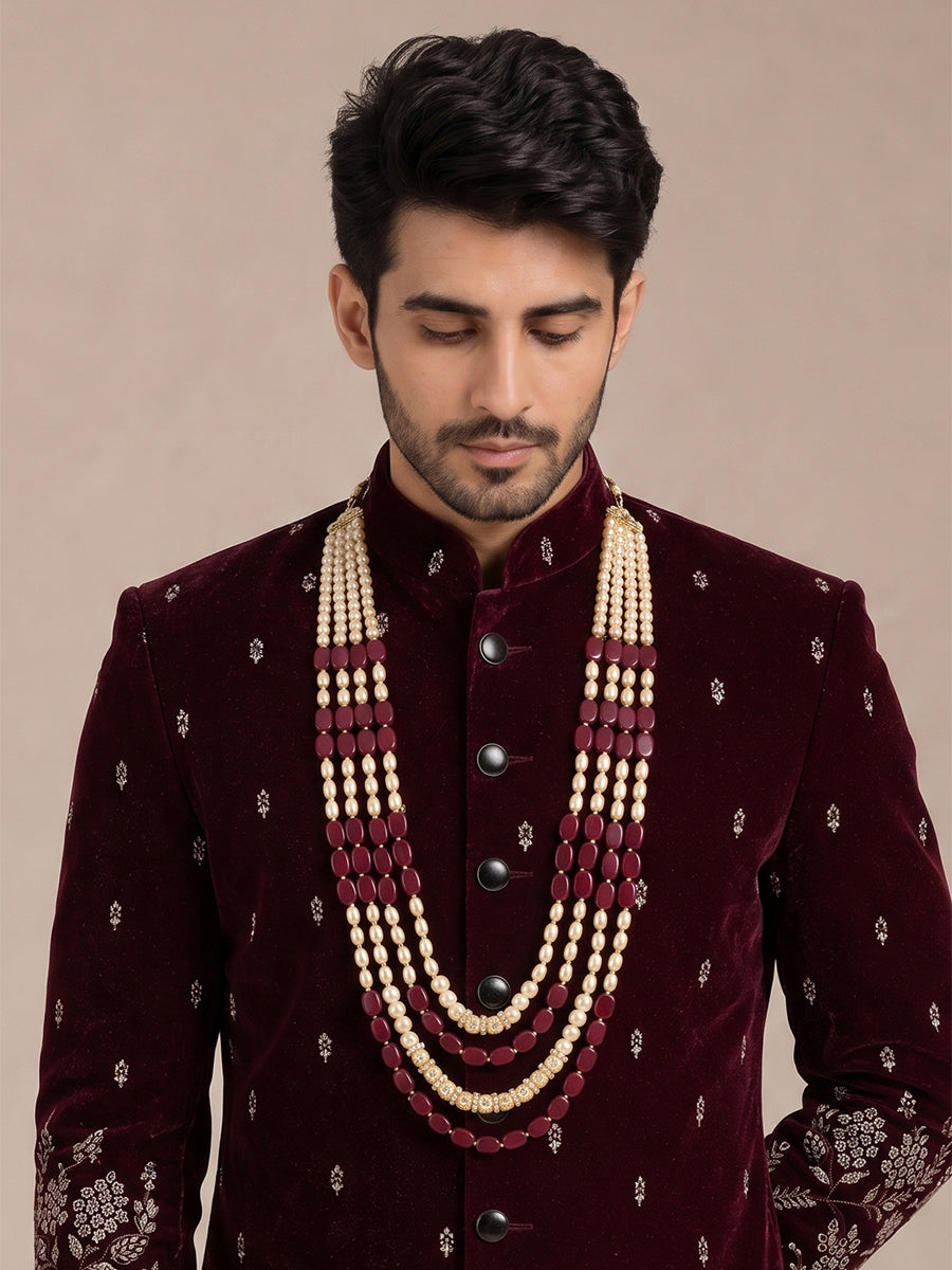 Piyush Groom Necklace-Dark Maroon