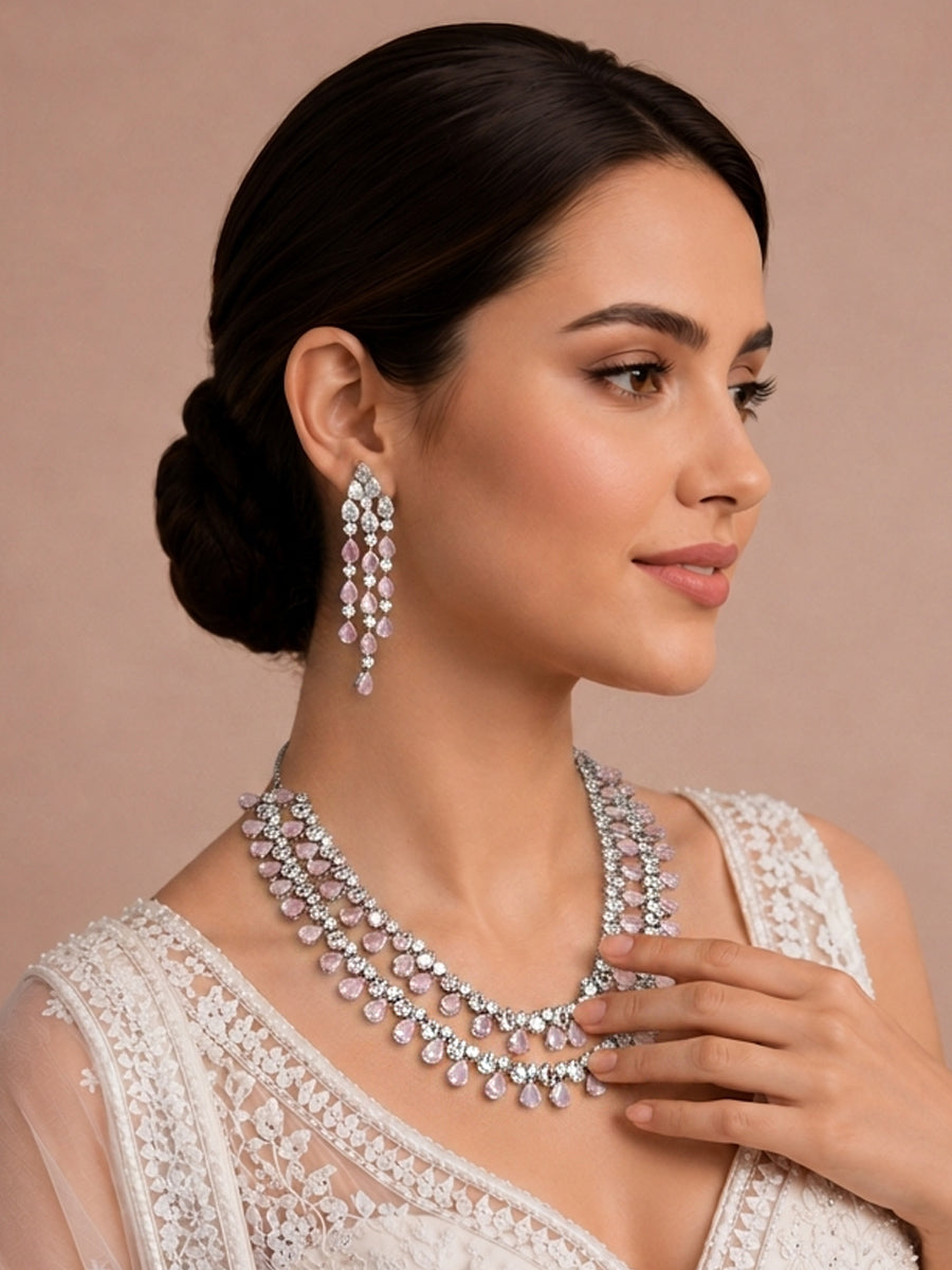 Rozina Layered Necklace Set-Pastel Pink