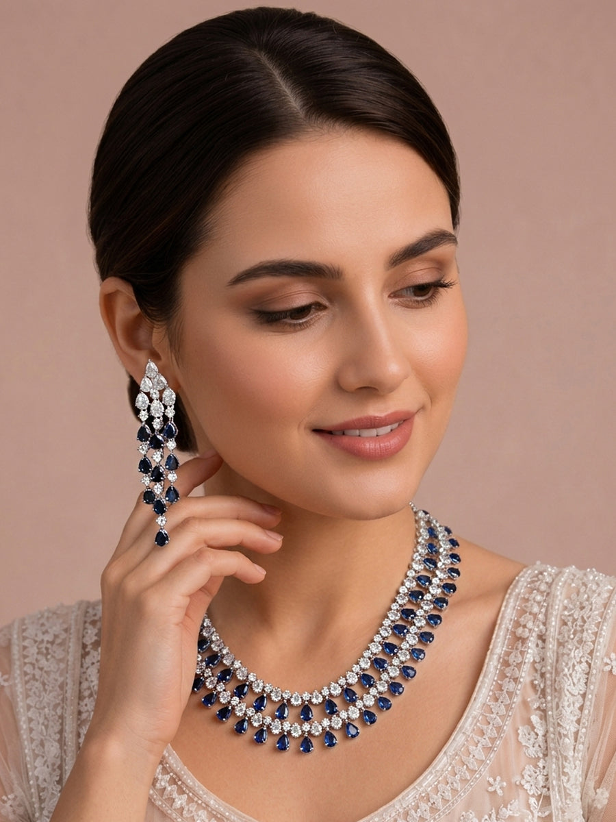 Rozina Layered Necklace Set-Blue