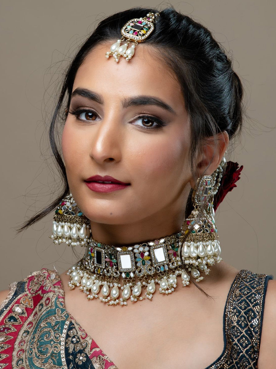 Rasika Mirror Necklace Set South Asian Jewelry Set with Fast International Delivery