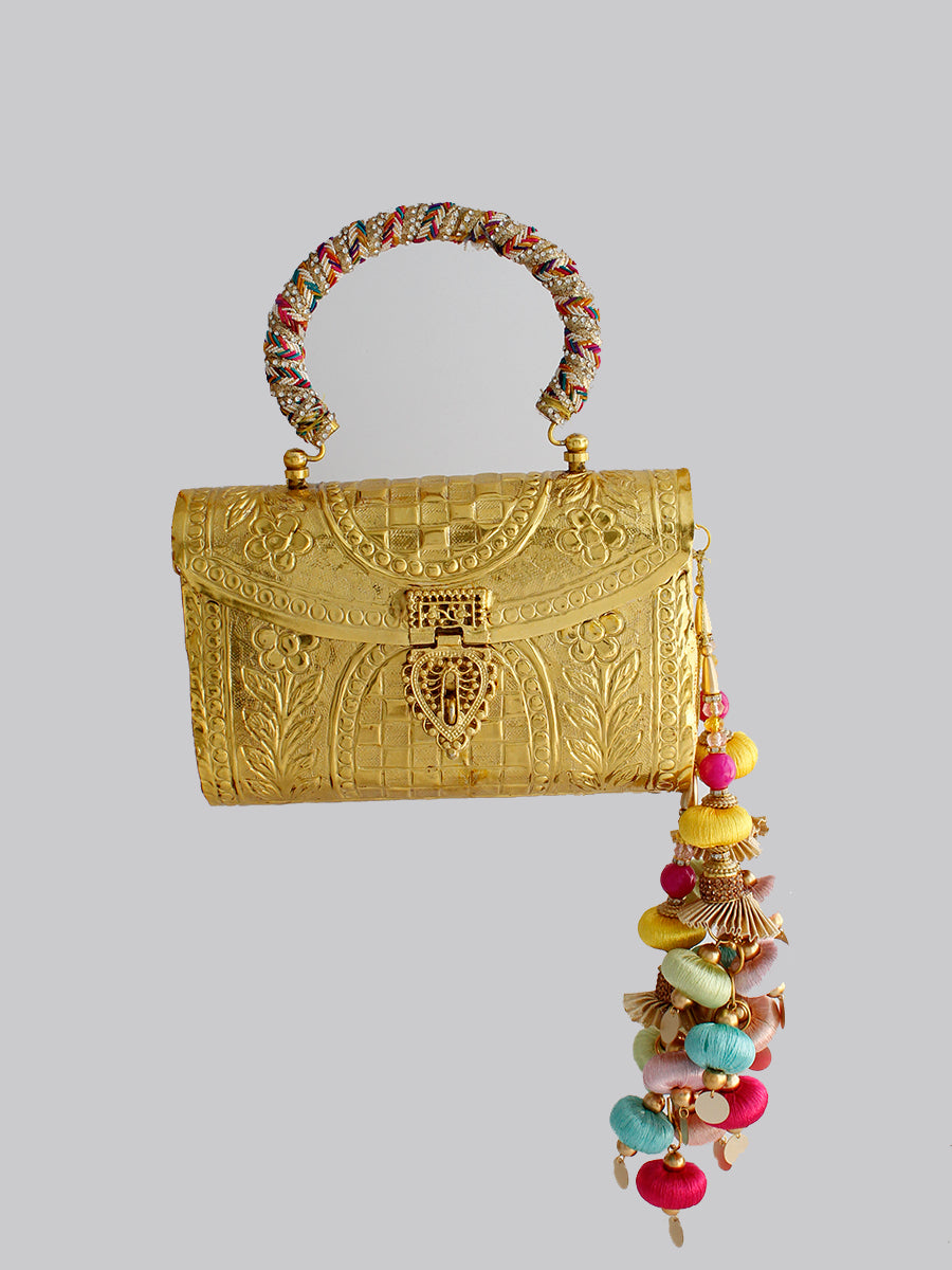 Amaya Metal Clutch Bag-Gold