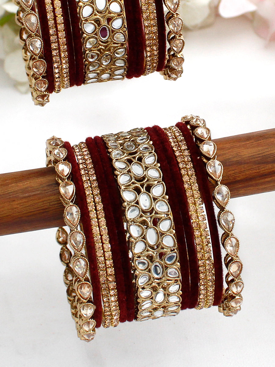 Ridhvi Bangle Set / Stack-Maroon