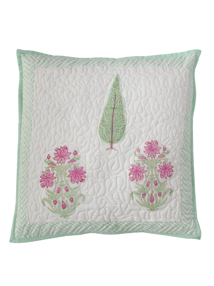 Garden Bloom Floral Block Print Cushion Cover-Set of 5