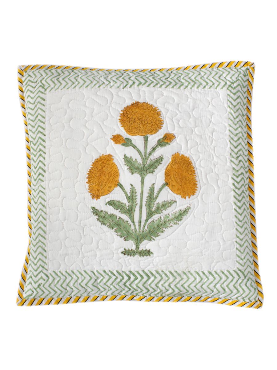 Handcrafted Marigold Floral Cushion Cover Set of 5