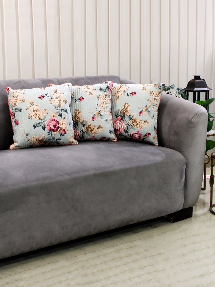 Mint Blossom Hand Block Print Cushion Cover-Set of 5-Mint Green