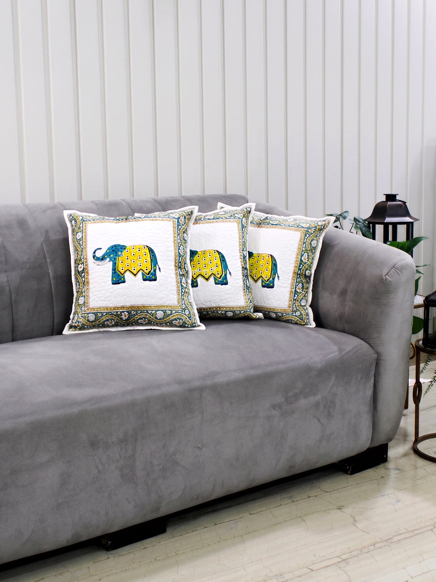 Handcrafted Royal Elephant Decor Cushion Cover-Set of 5
