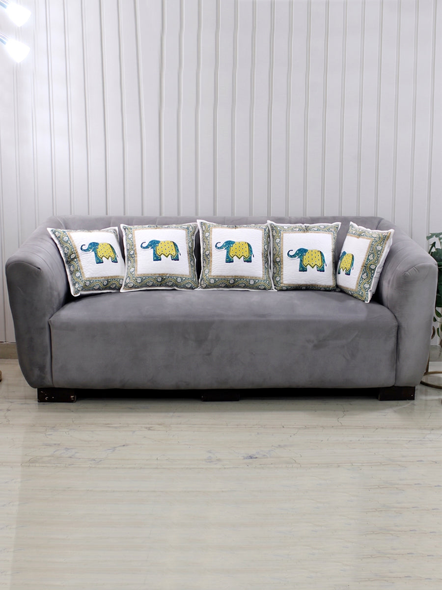Handcrafted Royal Elephant Decor Cushion Cover-Set of 5