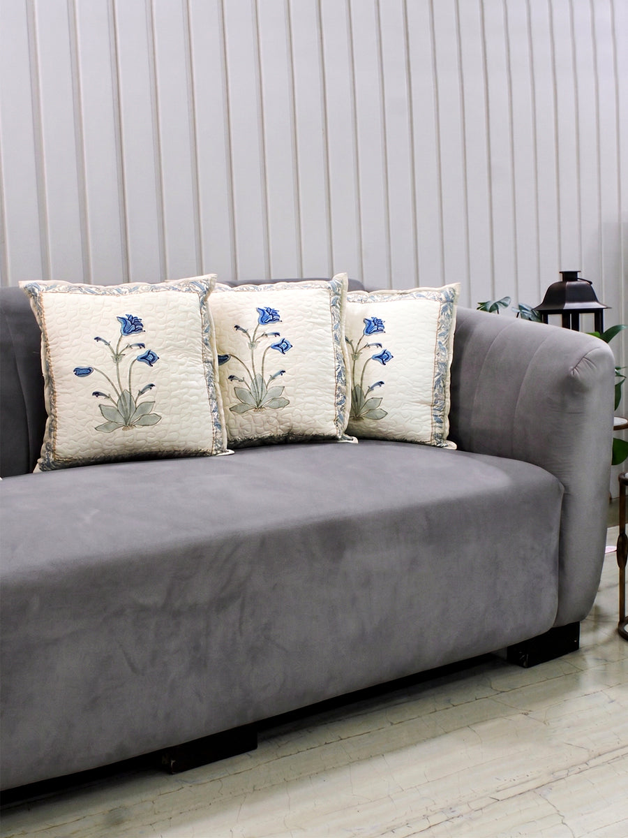 Blue Orchid Hand Block Cushion Covers – Set of 5-Blue