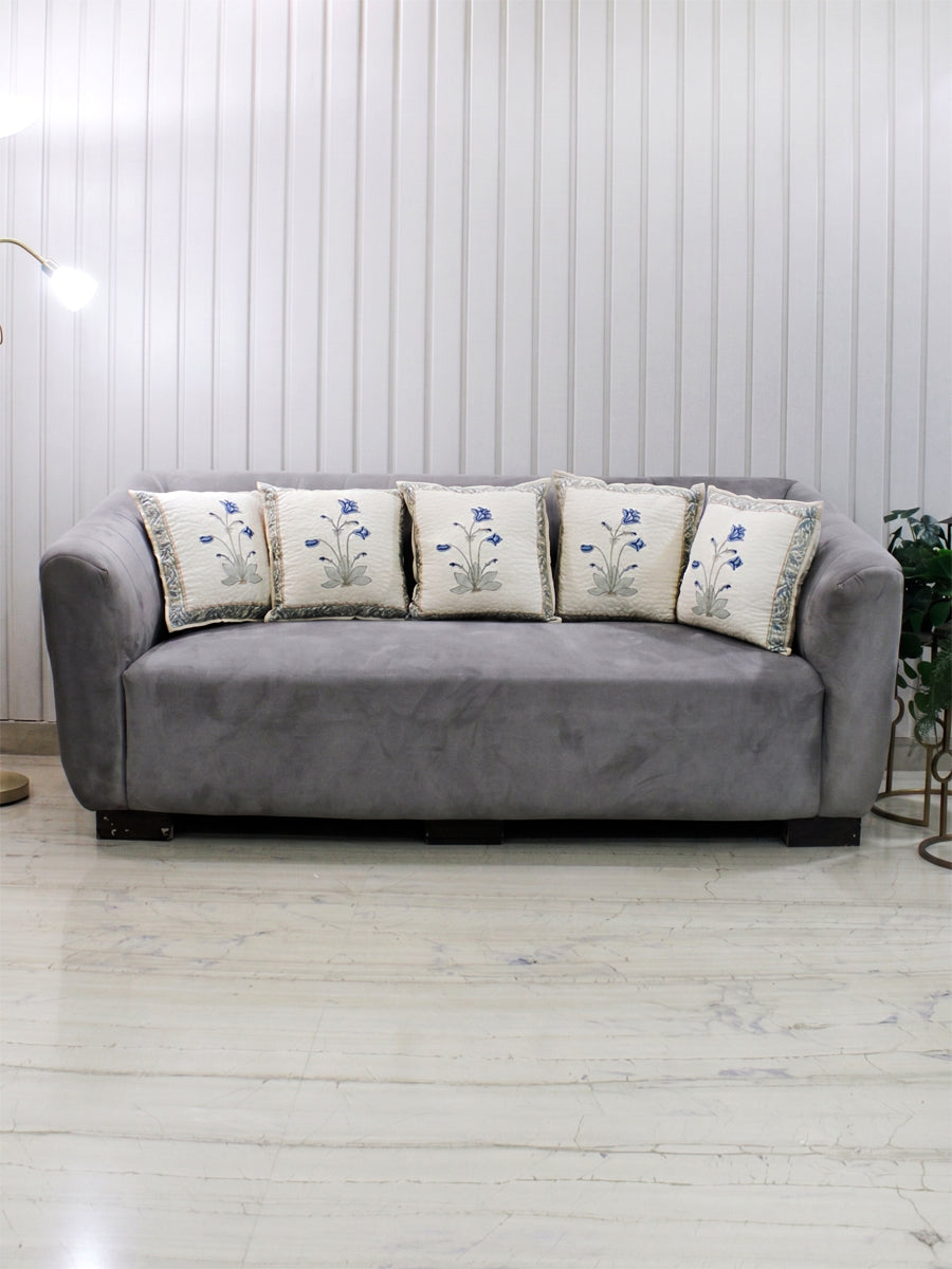 Blue Orchid Hand Block Cushion Covers – Set of 5-Blue