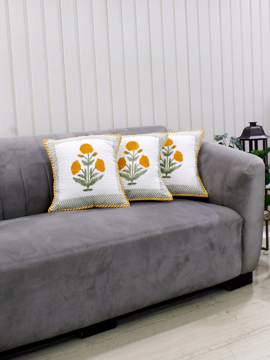 Handcrafted Marigold Floral Cushion Cover Set of 5-Marigold
