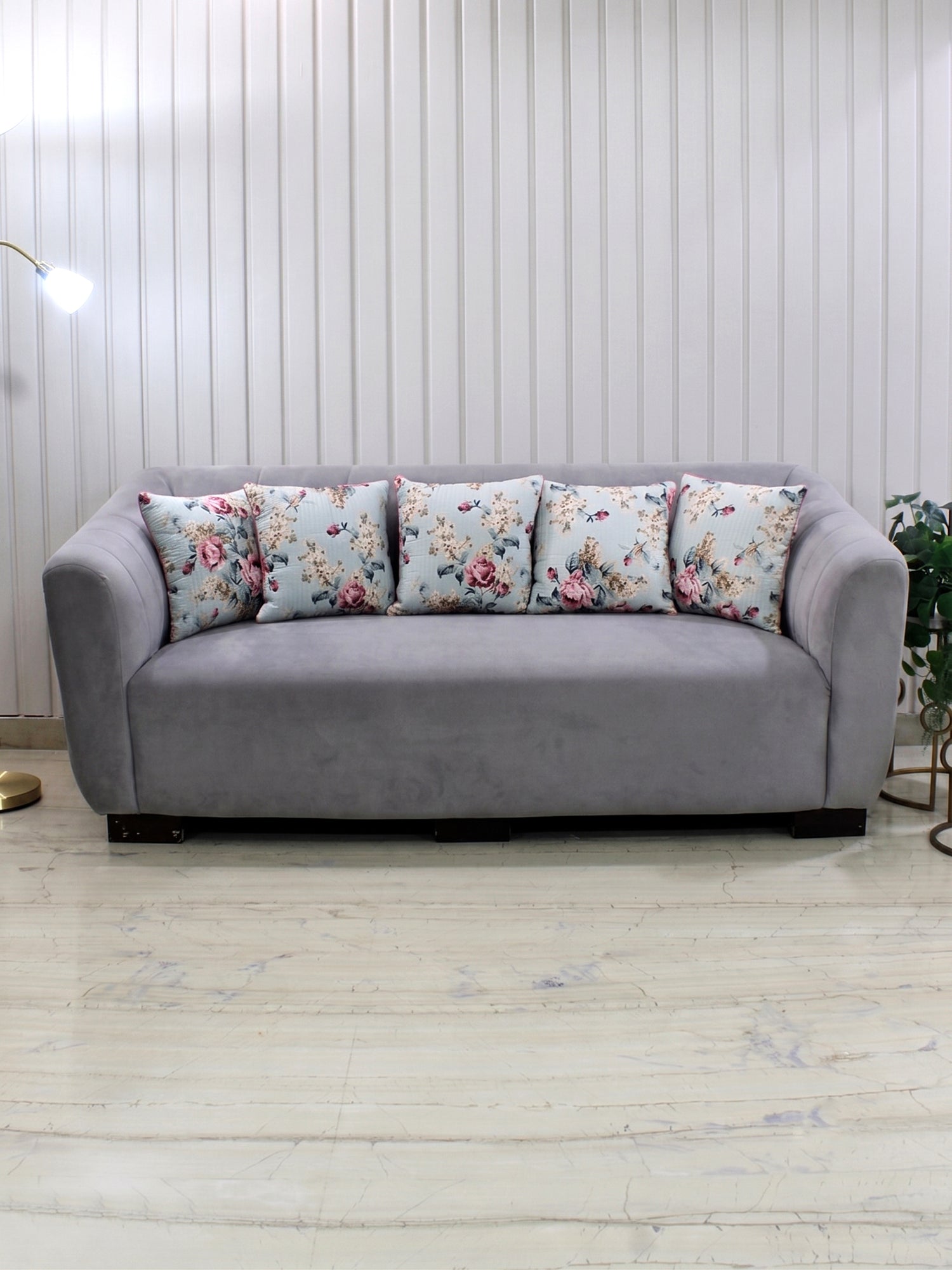 Mint Blossom Hand Block Print Cushion Cover-Set of 5-Mint Green