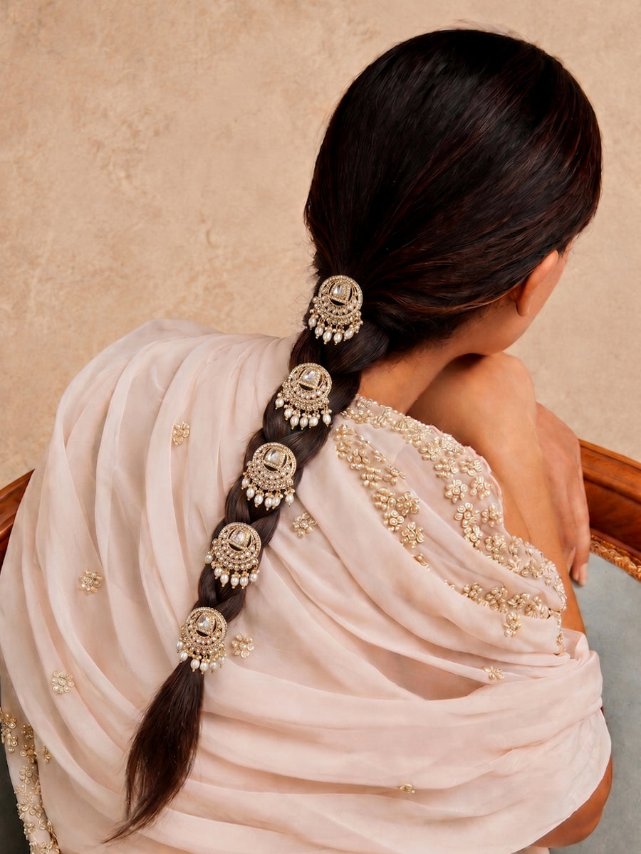 Ubika Hair Accerory / Braid Pin set Kundan Hair Jewelry for South Asian Brides-Gold