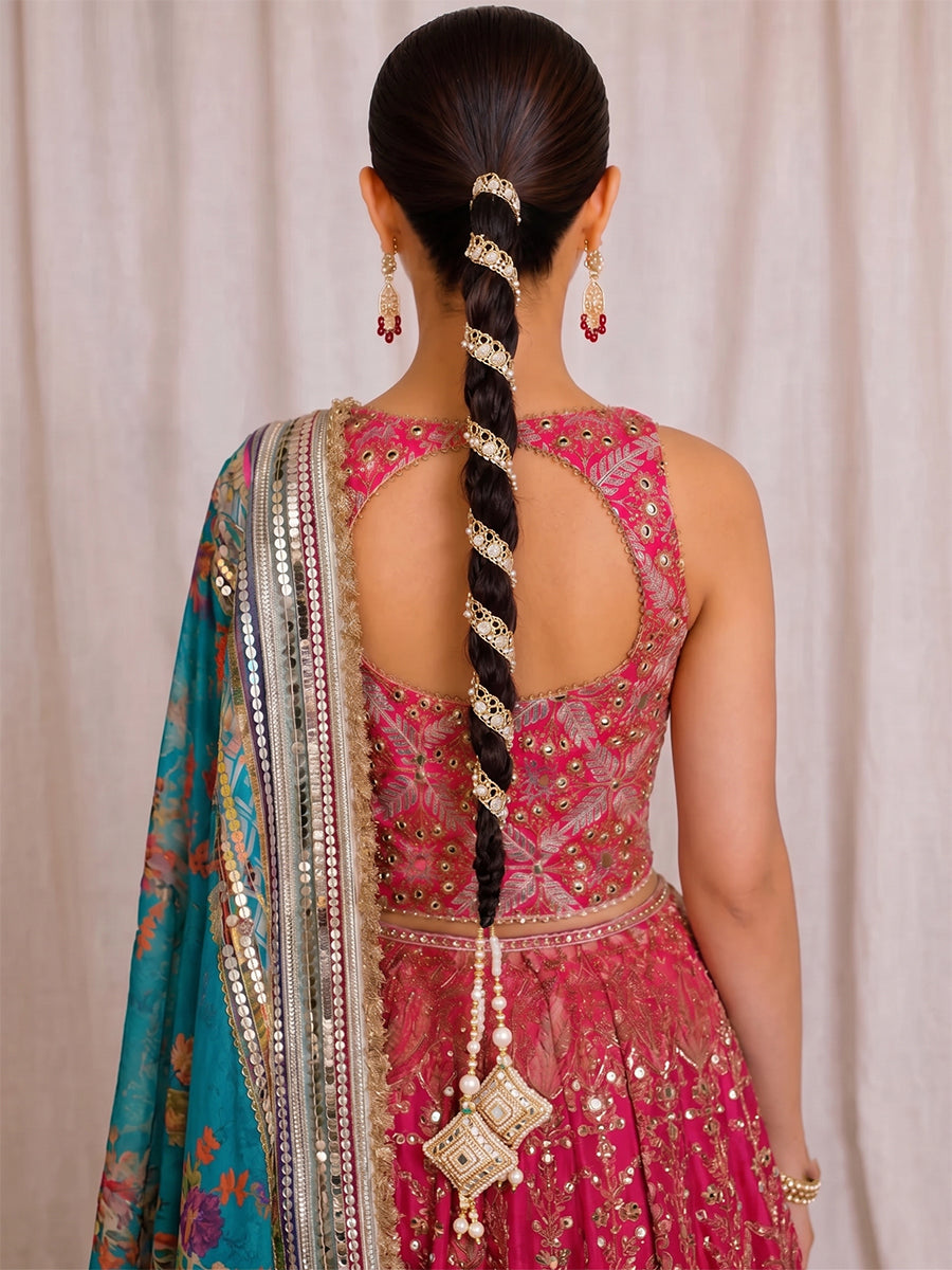 Takshi Wrap Parandi Paranda Punjabi Parandi for Bridal & Festive Wear - Antique gold 